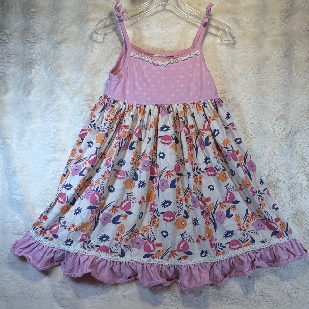 Matilda Jane Floral Ruffle‎ Strap Dress Girls Size 14 Pink Orange Blue
